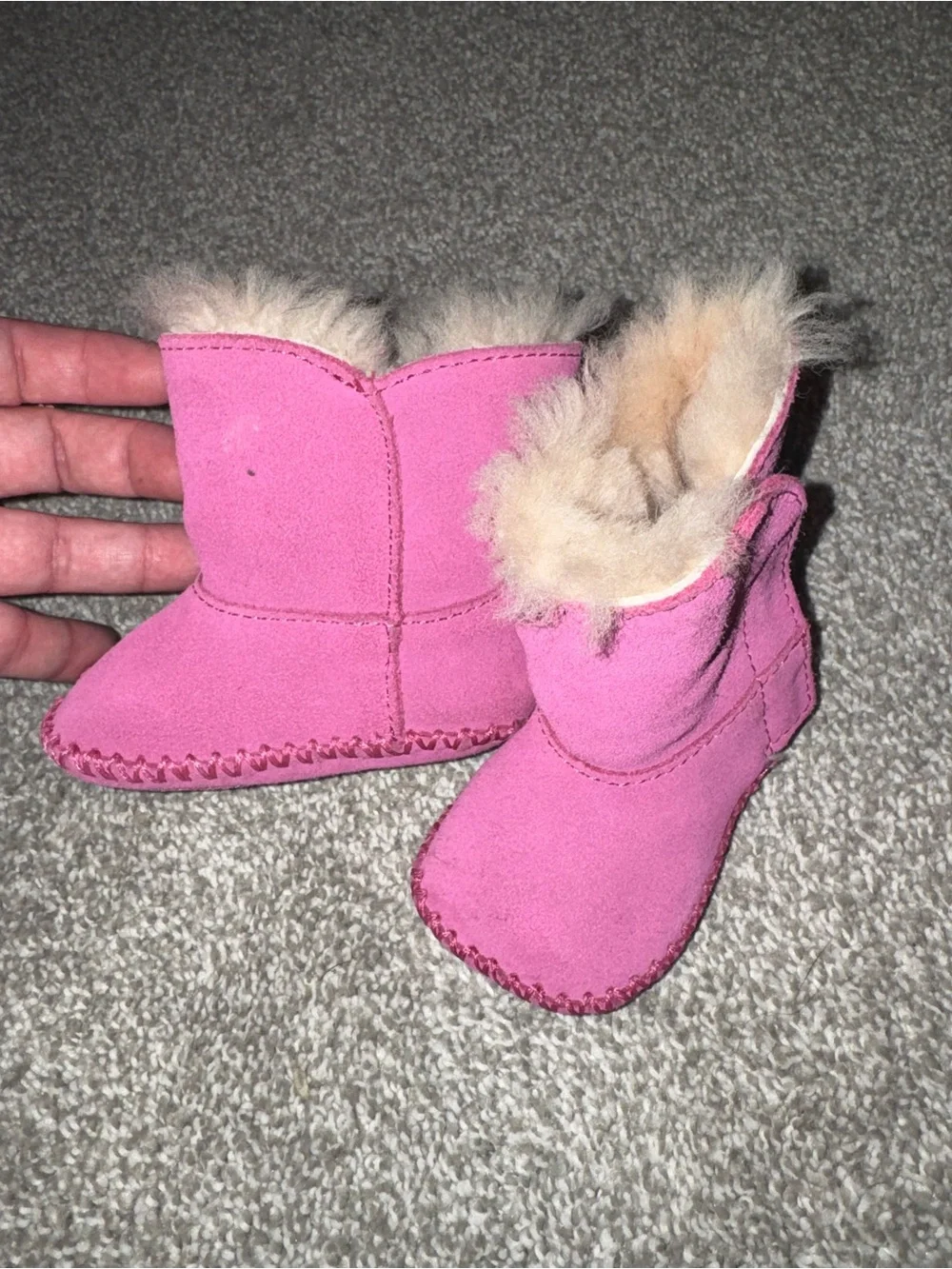 UGG Kids Pink Suede Faux-Fur Booties